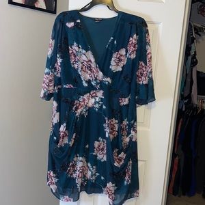 City Chic Color Wrap Print Dress - Jade Blossom - 22 / XL